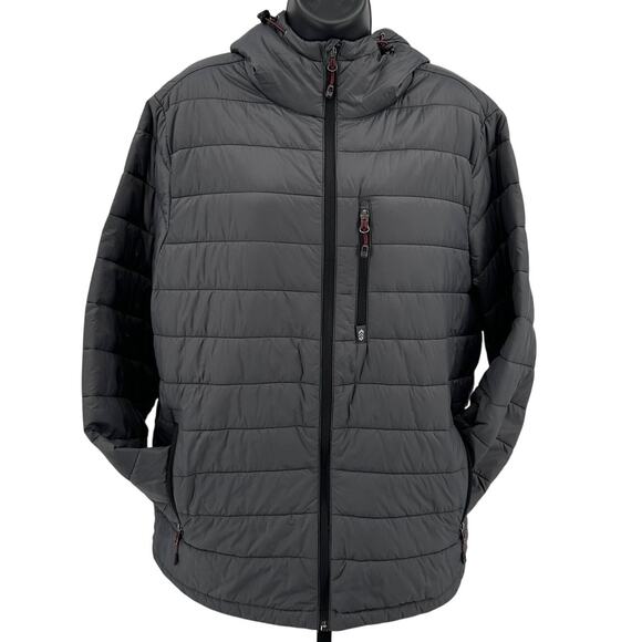 Free Country Jacket Mens L Puffer Panel Zip Up Hooded Insulated Gray Zip Pocket - Picture 1 of 12